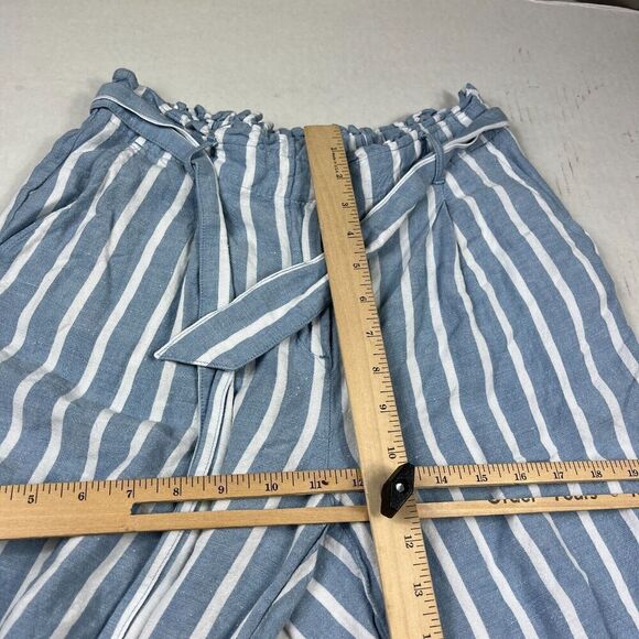 LOFT Linen Blend Cropped Pants Striped Drawstring Waist Tie High Rise SMALL - Picture 7 of 12